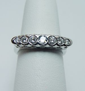 Vintage VVS EF Diamond Filigree Anniversary Ring 18K White Gold Heavy 