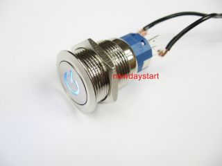 Angel Eye Led Push Power Button BLUE 12V 19mm required Metal Momentary 