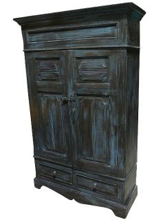  Armoire Cabinet Blue Patina Hand Carved Indian Furniture Armoires