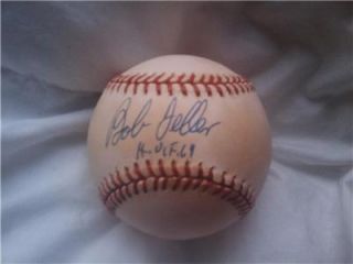 Bob Feller H O F 62 Baseball Signed Autograph MLB Obal Rawlings Hall 