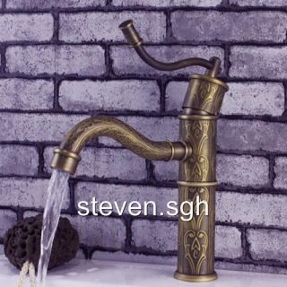 Antique Brass Sculpture Art Single Handle Mixer Tap Bathroom Faucet 