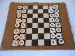 Antique Vintage Vallet Pocket Chess Set Plastic Velcro Very Nice RARE 