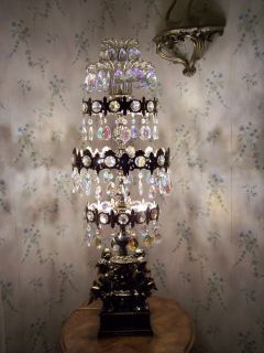 Vintage MASSIVE Cherub Crystal Lamp HUGE RARE IRIDESCENT PRISMS 3 Feet 
