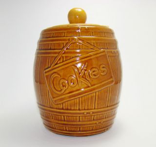 Vintage 1960s McCoy Pottery Brown Barrel Cookie Jar