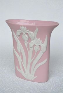 Lovely Pink Vintage Jasperware Iris Flower Floral Vase   JAPAN