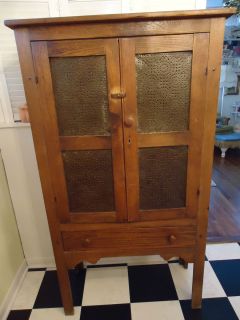 Antique Primitive 1800s Punched Tin Pie Safe Cabinet