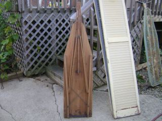 Vtg Antique Wood Wooden Ironing Board Folding Primitive Table Top 
