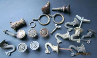 Estate Antique Vintage knobs pulls metal brass wood finials hooks lot 