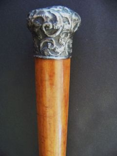 Antique Walking Stick Cane Sterling Silver British Hallmarks 19th C 