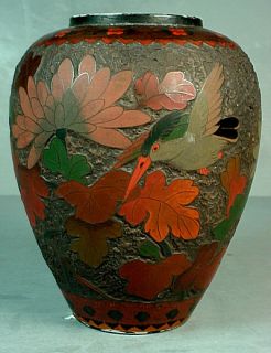 Antique Japanese Totai Shippo Tree Bark Cloisonne Vase