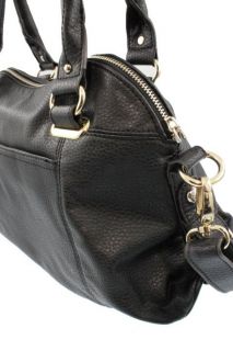 Anne Klein Black Textured Adjustable Strap Satchel Handbag Medium BHFO 
