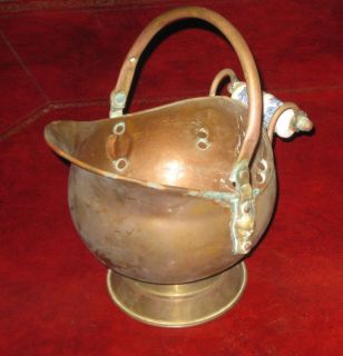 Antique Copper Porcelain Brass Miniature Ash Coal Bucket Marked Made 