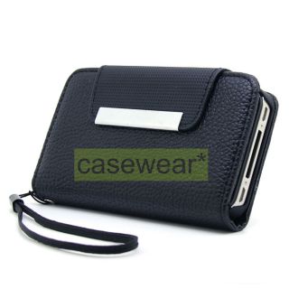 black leather wallet id flip pouch cover case for apple iphone 4 4s 