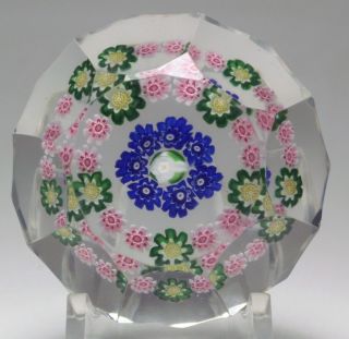 ANTIQUE 1845 CLICHY FACETED CONCENTRIC MILLEFIORI PAPERWEIGHT with 