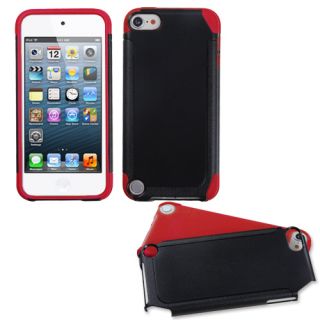 For Apple iPod Touch 5th Gen Black Red Hybrid Skin Back Hard Case 