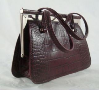 Antonio Melani Brown Crocodile Print Leather Frame Purse Handbag 