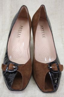 Anyi Lu Black Croc Patent Brown Suede Peony Pumps Heels Shoes 42 11 5 