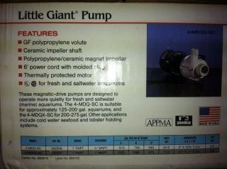 Little Giant Aquarium Pump Model 4 MDQ SC