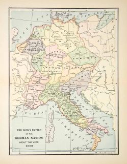 1894 Print Map Roman Empire Sardinia Apulia Swabla Alemannia Bavaria 