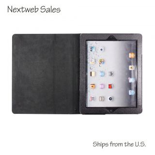 black leather case with stand for apple ipad 2