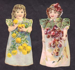 Barbours Thread 2 Advertising Paper Dolls Orange Blossom Grapes 1895 