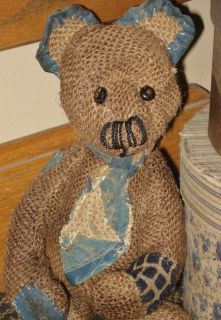   Primitive Olde Handmade Burlap Artist Teddy Bear One Of A Kind A P P