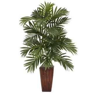 Nearly Natural Tropical Areca Palm Silk Tree Plant in Bamboo Vase 
