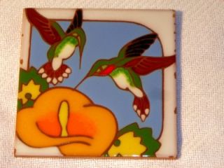 Arius Tiles Ceramic Art Tile W Two Hummingbirds & Flower Colorful 6x6 