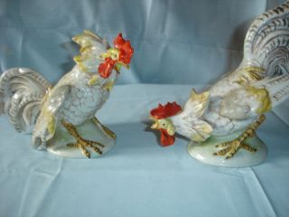 ANTIQUE German Porcelain Figurine Fighting Roosters both figurines 