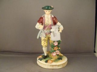 antique dresden hp gentleman figurine w water can