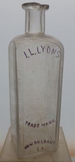 Large New Orleans Louisiana Medicine Bottle Embossed Lion 1870s