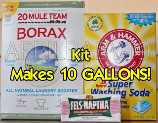 10 Gal Kit Fels Naptha Washing Soda Borax Homemade Laundry Soap 