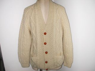 John Molloy Ardara Donegal Hand Knit Irish Fisherman Sweater Leather 