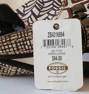 Fossil ARI Embellished Beaded Safari Tote Purse Handbag