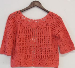 Attitudes by Renee Sz XS Hand Crochet Shrug Sweater Coral NEW QQ15 190 