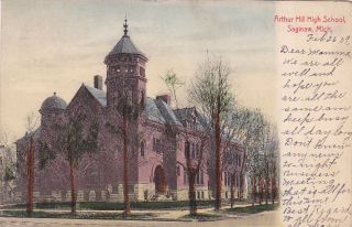 Arthur High School Saginaw Michigan Old 1900s Postcard