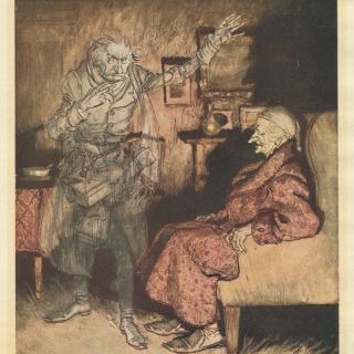 1920 Arthur Rackham Illustration Christmas Carol Scrooge and Marley 