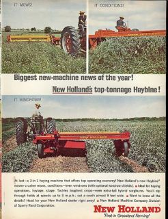 1965 New Holland Haybine Farm Ad Print Mows Windrows