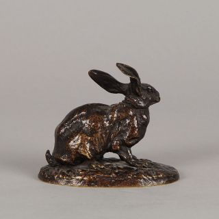 Antique Bronze Lapin Assis Seated Rabbit by P J Mene