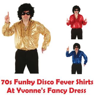 70s Disco Fever Shirt Mens 1970s Metallic Ruffle Shirts Top Fancy 