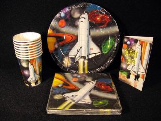 Outer Space Astronaut Shuttle Party Supplies Plates Napkins Cups 