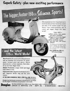 1955 vespa 150 sport motor scooter original ad