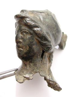 Circa 1st 3rd century AD. Ancient Roman bronze head of Athena with 