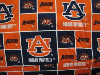 Yard Auburn University Go War Eagle Cotton Fabric with Squares 