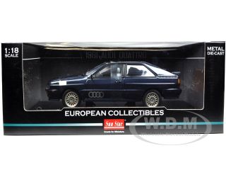 Brand new 1:18 scale diecast model car of 1981 Audi Quattro Blue die 