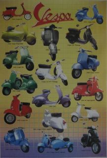 Vespa Scooter Motorcycle Poster 17 Models 1945 1971