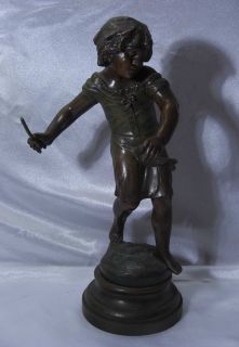 Louis Auguste Moreau Spelter Bronze Finish Young Girl Playing 