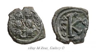 JUSTIN II & SOPHIA Nimbate Double Throne Ancient Byzantine Coin Bronze 