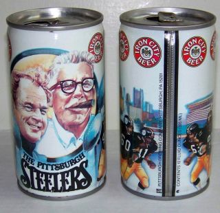   Steelers Iron City Beer 2 Empty Beer Cans Chuck Noll Art Rooney