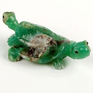 Natural Australian Jade Mum Baby Turtle Carving Sculp